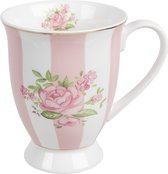 Clayre & Eef Mug 300 ml Rose Violet Porcelaine Roses Gobelet