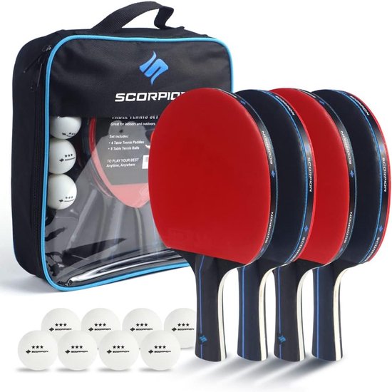 Senston Professionele tafeltennisbatjes, set van 2 spelers, 3 sterren tafeltennisballen, tafeltennisbatjes met draagtas, ideaal voor professionele en vrijetijdsspelletjes