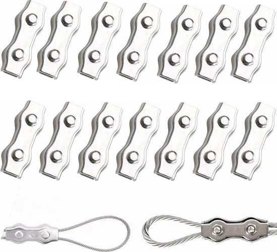 Foto: 15 stuks m2 duplex klem m2 kabelklem m2 draadkabelklem 304 roestvrij staal draadklemmen duplex clips voor 2 mm staalkabel tuigage roestvrij staal kabelklem waslijn luifelvast m2 