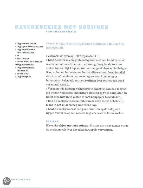 Recept voor 'Haverkoekjes met rozijnen' met ingrediënten en instructies.