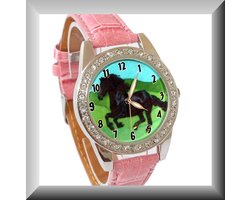 Elegant horloge met Fries paard, met band in diverse kleuren