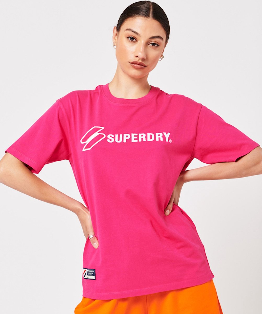 Superdry Dames tshirt Code Sl Applique Loose Tee 34y – Raspberry Sorbet
