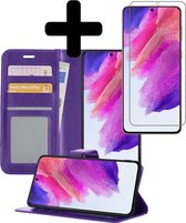 Samsung S21 FE Hoesje Book Case Met Screenprotector - Samsung Galaxy S21 FE Case Hoesje Wallet Cover Met Screenprotector - Paars