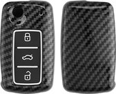 kwmobile hoes voor autosleutel compatibel met VW Skoda Seat 3-knops autosleutel - Autosleutelbehuizing in zwart - Carbon design