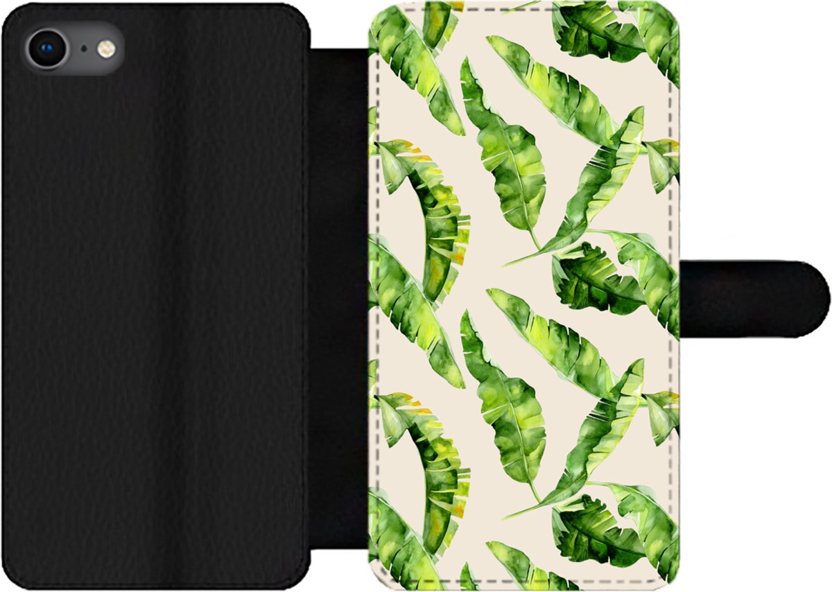 Telefoonhoesje Geschikt voor iPhone SE 2020 telefoonhoesje - Blad - Tropisch - Patronen - Met vakjes - Wallet case met magneetsluiting