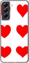 Geschikt voor Samsung Galaxy S21 FE hoesje - Een illustratie met negen rode hartjes - Siliconen Telefoonhoesje
