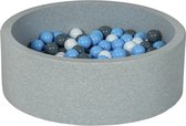 Ballenbad rond - grijs - 90x30 cm - met 150 blauw, grijs en witte ballen