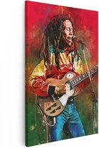 Artaza Canvas Schilderij Bob Marley met zijn Gitaar in Olieverf - 80x120 - Groot - Muurdecoratie - Canvas Print