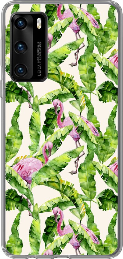Telefoonhoesje Geschikt voor Huawei P40 hoesje - Flamingo - Bladeren - Patronen - Siliconen Telefoonhoesje