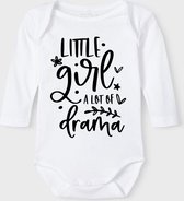 Baby Rompertje met tekst 'Little girl, a lot of drama' | Lange mouw l | wit zwart | maat 62/68 | cadeau | Kraamcadeau | Kraamkado