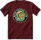 Fishing Club - Vissen T-Shirt | Beige | Grappig Verjaardag Vis Hobby Cadeau Shirt | Dames - Heren - Unisex | Tshirt Hengelsport Kleding Kado - Burgundy - XXL