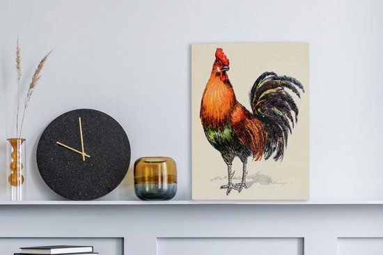 Tableau sur toile un coq à la ferme - noir et blanc - 40x30 cm - Décoration  murale