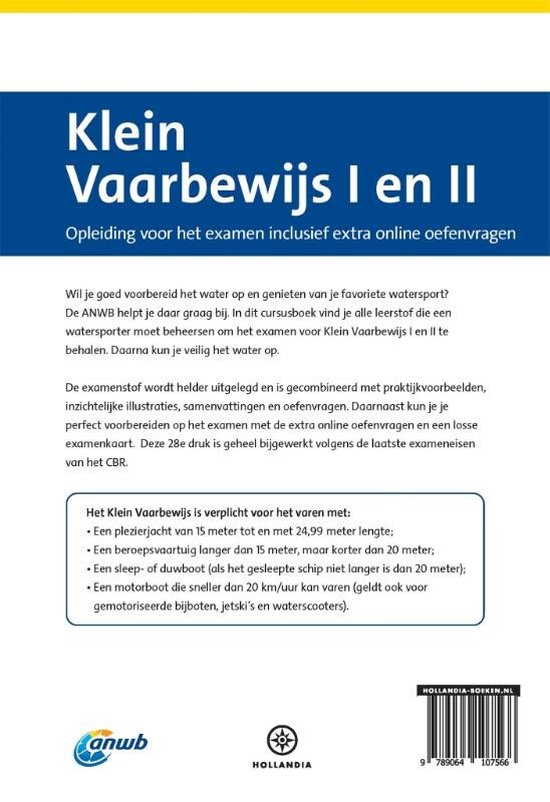 ANWB - Cursusboek Klein Vaarbewijs I en II + Online Examentraining - Eelco Piena