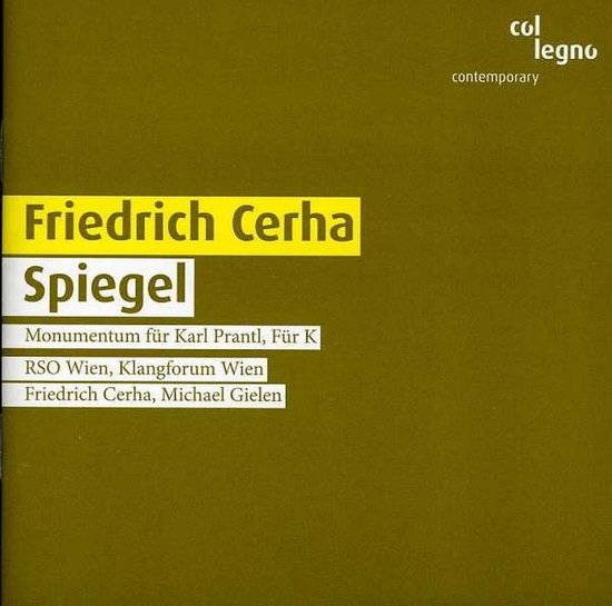 Boekomslag met de titel "Friedrich Cerha Spiegel" op een olijfgroene achtergrond.
