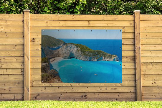 Tableau Décoration murale Vue de Shipwreck Beach un jour d'été à Zakynthos - 180x120 cm - Poster de jardin