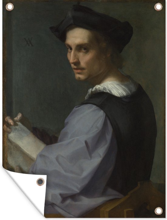 Muurdecoratie buiten Portrait of a young man - Andrea del Sarto - 120x160 cm - Tuindoek - Buitenposter