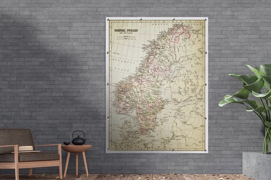 Muurdecoratie buiten Antieke en gedetailleerde kaart van Noorwegen en