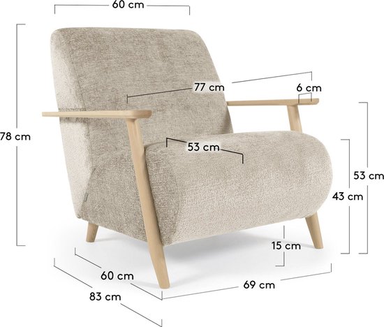 Kave Home - Meghan fauteuil in beige chenille en hout met natuurlijke afwerking - Afbeelding 7