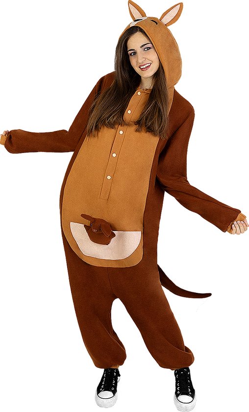 FUNIDELIA Kangoeroe Onesie voor volwassenen - Kangoeroe Kostuum - Maat L-XL