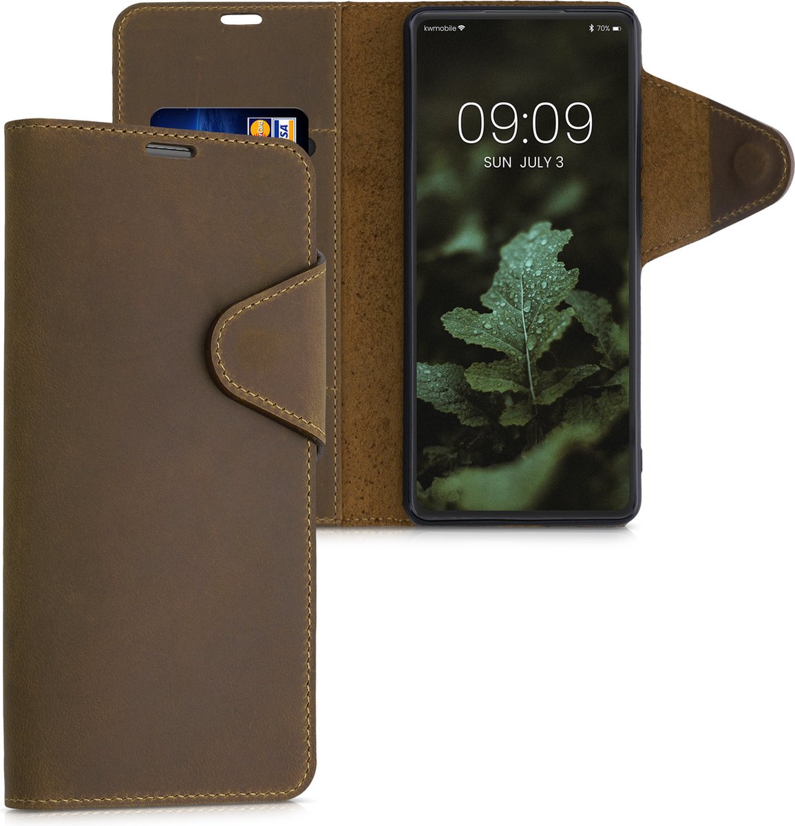 kalibri telefoonhoesje voor Samsung Galaxy S20 FE - Hoesje met pasjeshouder en standaard - bruin - Wallet case