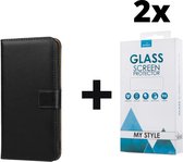 Kunstleer Bookcase Hoesje Met Pasjeshouder iPhone 11 Zwart - 2x Gratis Screen Protector - Telefoonhoesje - Smartphonehoesje