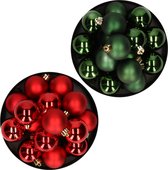 Kerstversiering kunststof kerstballen kleuren mix rood/ donkergroen 4 en 6 cm pakket van 80x stuks