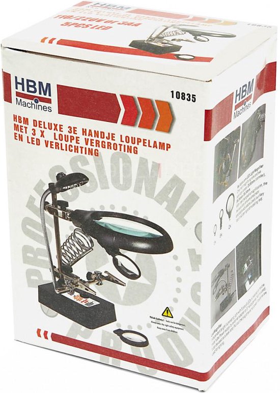 HBM Deluxe 3e Handje Loupelamp met 3 x  Loupe Vergroting en LED Verlichting - HBM machines