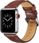 Leren Geschikt voor Apple Watch bandje met klassieke zilverkleurige gesp 42mm - 44mm Bruin