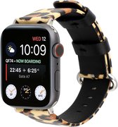 Leopard lederen bandje Geel-Bruin met klassieke gesp voor Geschikt voor Apple Watch 42mm - 44mm horlogeband voor geschikt voor Apple Watch Series 1|2|3|4|5|6|7