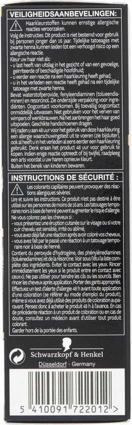 Veiligheidsinstructies voor haarkleuring: waarschuwingen, gebruiksaanwijzing en ingrediënten.