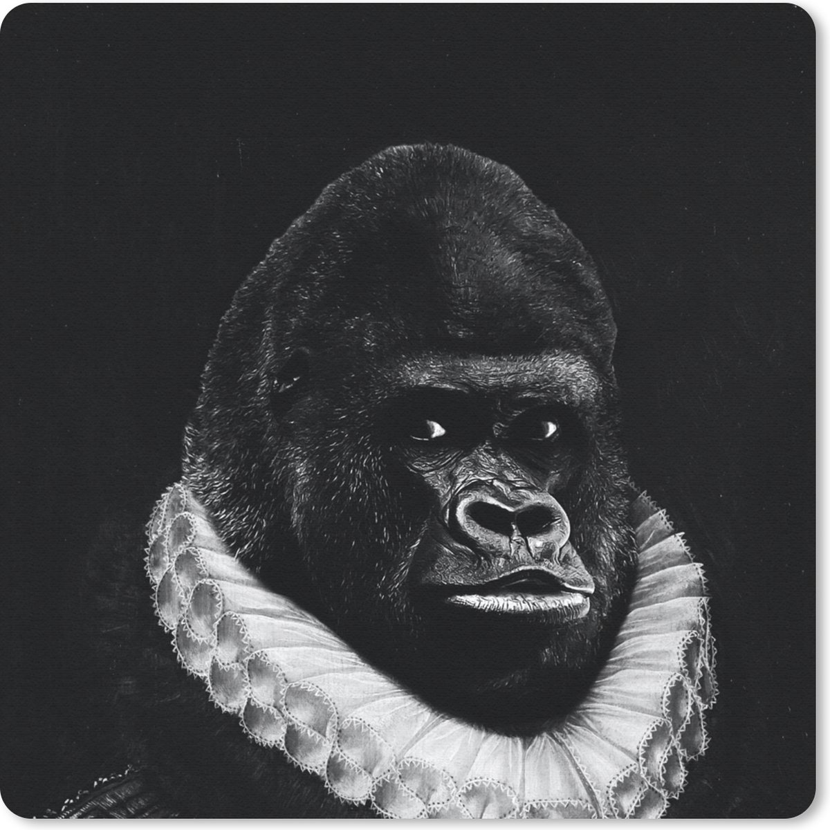 Muismat 30x30 cm - Mousepad Schilderij - Gorilla - Zwart - Wit - Muismatten