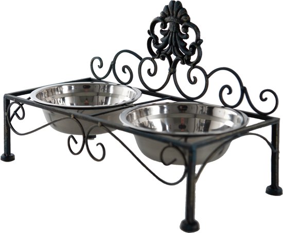 Clayre & Eef Bols d'alimentation pour chien 39x19x25 cm Noir Fer Rectangle Bols d'alimentation pour chat