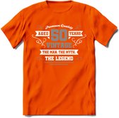 50 Jaar Legend T-Shirt | Zilver - Wit | Grappig Abraham En Sarah Verjaardag en Feest Cadeau | Dames - Heren - Unisex | Kleding Kado | - Oranje - XL