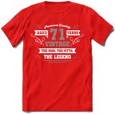 71 Jaar Legend T-Shirt | Zilver - Wit | Grappig Verjaardag en Feest Cadeau | Dames - Heren - Unisex | Kleding Kado | - Rood - S