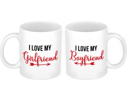 I love my girlfriend and boyfriend cadeau beker set - Valentijnsdagcadeau voor koppel - valentijn cadeautje voor hem en haar