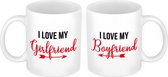 I love my girlfriend and boyfriend cadeau beker set - Valentijnsdagcadeau voor koppel - valentijn cadeautje voor hem en haar