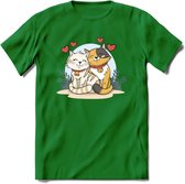 Knuffel kat Valentijn T-Shirt | Grappig Valentijnsdag Cadeautje voor Hem en Haar | Dames - Heren - Unisex | Kleding Cadeau | - Donker Groen - 3XL