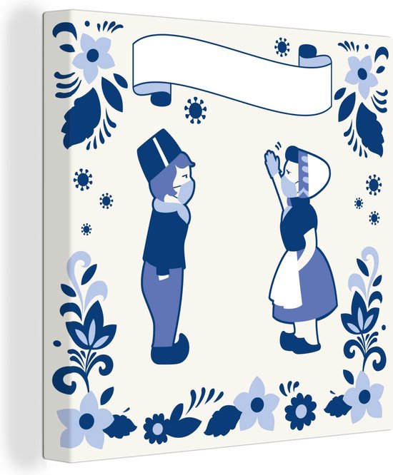 Peinture sur toile Illustration de carreaux bleus de Delft dans le style Corona - 50x50 cm - Décoration murale