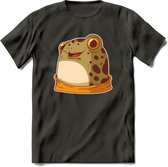 Blije kikker T-Shirt Grappig | Dieren reptielen Kleding Kado Heren / Dames | Animal Skateboard Cadeau shirt - Donker Grijs - XL