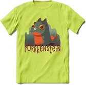 Monster van Purrkenstein T-Shirt Grappig | Dieren katten halloween Kleding Kado Heren / Dames | Animal Skateboard Cadeau shirt - Groen - M