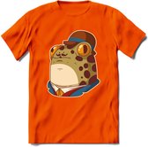 Fancy frog T-Shirt Grappig | Dieren rijke kikker Kleding Kado Heren / Dames | Animal Skateboard Cadeau shirt - Oranje - 3XL