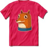 Casual vos T-Shirt Grappig | Dieren Kleding Kado Heren / Dames | Animal Skateboard Cadeau shirt - Roze - XXL