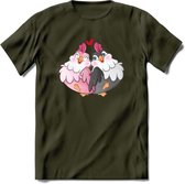 Tortelduifjes - Valentijn T-Shirt | Grappig Valentijnsdag Cadeautje voor Hem en Haar | Dames - Heren - Unisex | Kleding Cadeau | - Leger Groen - M