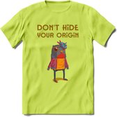 Dont hide your origin vogel quote T-Shirt Grappig | Dieren vogels Kleding Kado Heren / Dames | Animal Skateboard Cadeau shirt - Groen - L