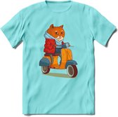 Casual scooter kat T-Shirt Grappig | Dieren katten Kleding Kado Heren / Dames | Animal Skateboard Cadeau shirt - Licht Blauw - L