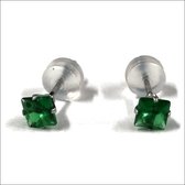 Aramat jewels ® - Zirkonia zweerknopjes vierkant 4mm oorbellen smaragd groen chirurgisch staal