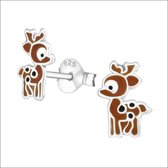 Aramat jewels ® - Zilveren kinder oorbellen hertje bruin emaille 9x6mm