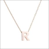 Rvs letter ketting letter r staal rosékleurig 45cm 50cm