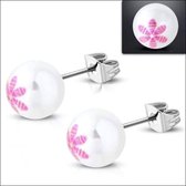 Aramat jewels ® - Pareloorbellen bloem wit roze staal 9.5mm