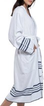 Hamam Badjas Krem Sultan Kimono White Navy - S - unisex - hotelkwaliteit - sauna badjas - luxe badjas - dunne zomer badjas - ochtendjas